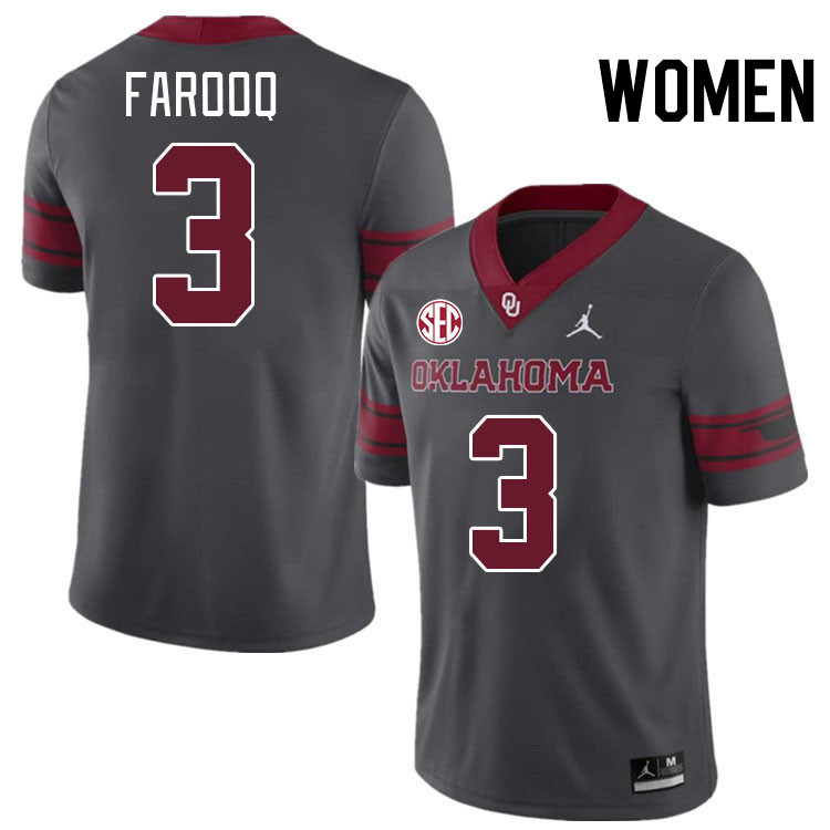 Women #3 Jalil Farooq Oklahoma Sooners 2024 SEC Conference College Football Jerseys-Charcoal